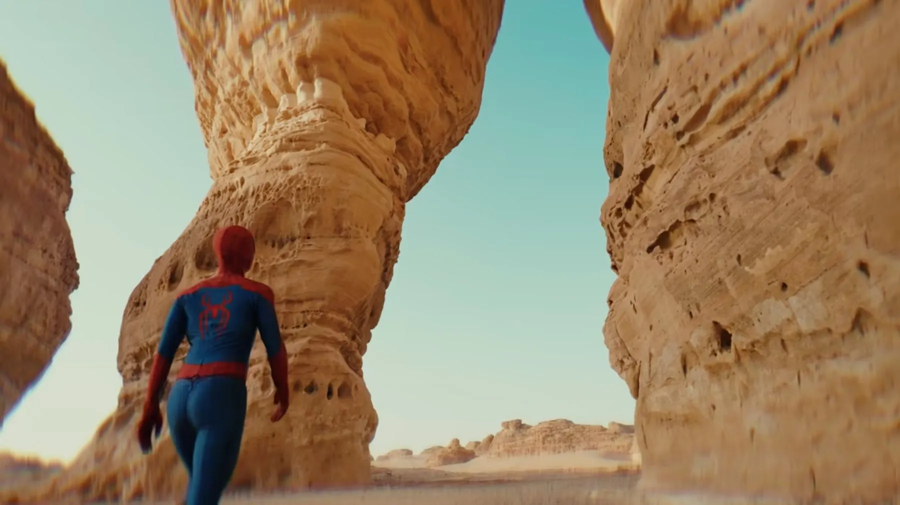 Spider-man passing through Elephant Rock, Al Ula