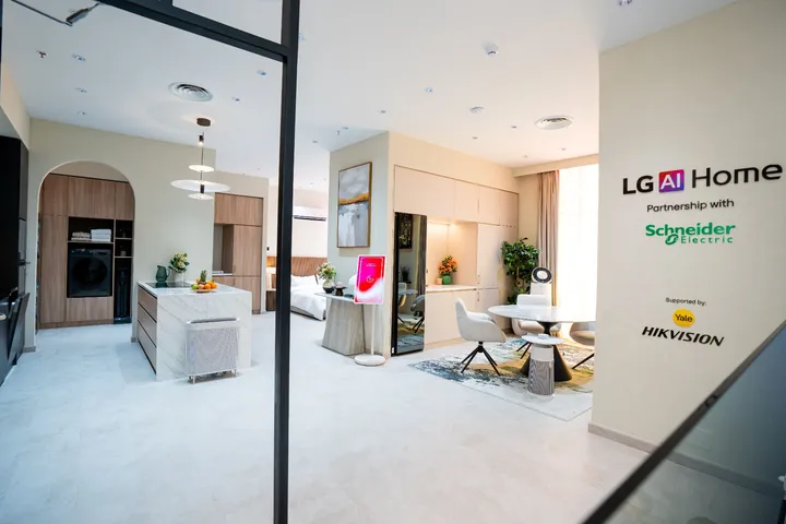 LG’s AI Home Experience Zone in Riyadh showcases an integrated smart-living environment combining connected appliances, energy management, security and home automation.