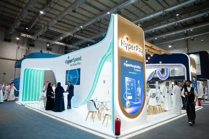 HyperPay’s HyperSpend-branded exhibition stand at Money20/20 Middle East in Riyadh.