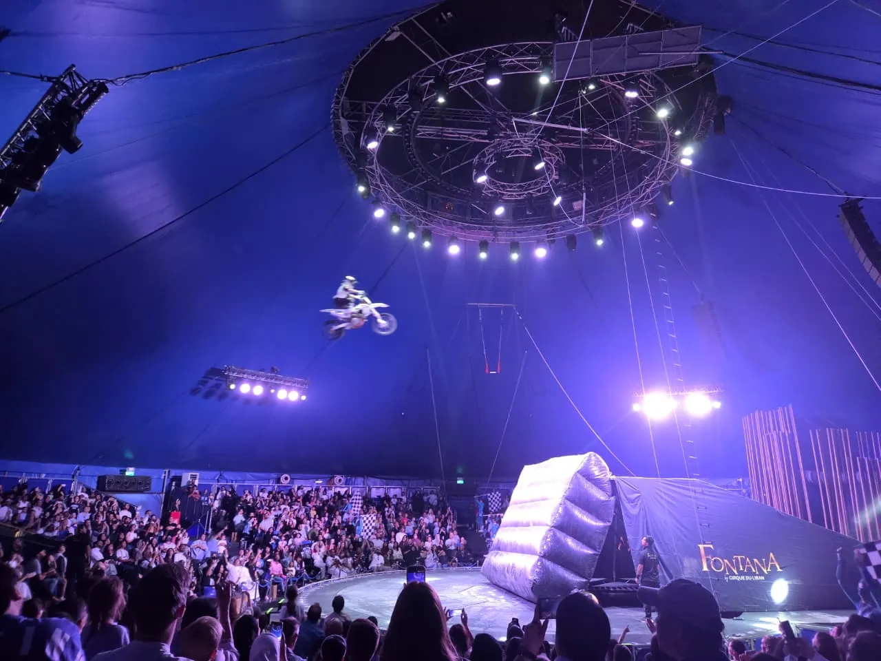 The motorbike act and its landing ramp on the Fontana stage
